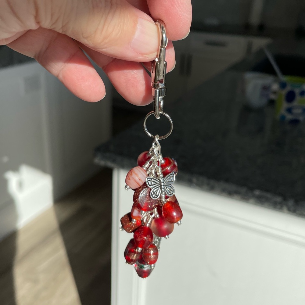 Handmade Long Red Bead Grape Hand Bag Charm Keychain Snap Hook Clip